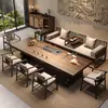 Mesa de centro y juego de sillas para sala de estar de panel grande de madera maciza, estética estilo canción, mesa de centro para recepción de oficina, sensación integrada de lujo ligero y alta gama