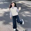 Nuevo Conjunto Dulce de Dos Piezas Falsas con Lazo para Primavera/Otoño 2026 Estilo Coreano Personalidad Jeans Conjunto de Dos Piezas para Niña Pequeña
