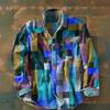 2025 Nueva Camisa de Manga Larga con Botones para Hombre Estilo Retro Amazon de Venta Caliente a Cuadros con Bloques de Color Impresión 3D Moderna
