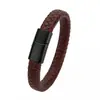 Pulseira Trançada de Couro Genuíno Estilo Retrô com Pingente de Cruz para Homens, Pulseira de Couro Simples com Fecho Magnético, Venda Transfronteiriça Amazon Europeia e Americana