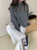 Cardigã casual de malha, gola alta, zíper duplo, cor sólida, dois bolsos, estilo coreano, afina a silhueta, versátil, para outono e inverno