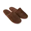 Pantuflas desechables para invitados en casa, hoteles de categoría, casas de huéspedes, clubes, forro polar de coral, marrón, engrosadas, antideslizantes, lavables