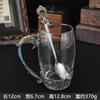 Taza de Café de Vidrio Estilo Europeo, Taza de Café Atractiva y Fácil de Limpiar con Asa, Cuchara, Taza Resistente al Calor, Taza de Té con Flores Retro