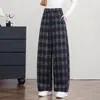 Pantalones de Cuadros de Cintura Alta Adelgazantes de Pierna Ancha Sueltos con Caída Rectos Casuales Personalizados para Mujer Hacen que las Piernas Parezcan Más Largas Versátiles Largos