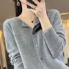 Cárdigan de punto de lana 100% de alta gama listo para usar para mujer, nueva chaqueta holgada de otoño e invierno, suéter moderno versátil y cómodo
