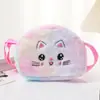 Nova Bolsa Transversal de Pelúcia Infantil Bolsa de Ombro Fofa com Gato Bordado Grande Capacidade Criativa Semicircular Porta-Moedas