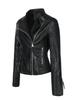 Chaqueta de Piel Sintética para Mujer con Cuello Solapa y Cremallera, con Mangas Acolchadas de Algodón que Resaltan la Figura
