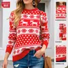 Outono e Inverno Aliexpress Amazon Tricô para Mulheres Europeu e Americano Natal Gola Redonda Veado Floco de Neve Jacquard Pulôver Tricô
