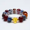 [Cuentas Rojas Ola Roja] Cristal Natural Oro Negro Flor Amarilla Super Pegamento Pulsera para Mujer La Más Fácil de Combinar Pulsera de Regalo al por Mayor