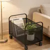 Cesta de Armazenamento de Ferro com Rodas para Sala de Estar de Casa Roupas Diversos Cesta de Malha Móvel Prateleira de Armazenamento de Grande Capacidade de Chão