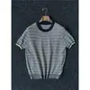 Camiseta masculina de tricô com blocos de cor, tecida, de manga curta, luxuosa e estilosa, solta e versátil para o verão, com gola redonda na cor tendência damasco