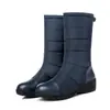 Botas de invierno cálidas, forradas de felpa, estilo nuevo de suela plana, tela de plumón engrosada, hasta la pantorrilla, botas de nieve, botas para mujer de talla grande, en stock