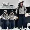 Conjunto de dos piezas para niña de moda primavera y otoño: sudadera con capucha a rayas y media cremallera y pantalones de pierna ancha