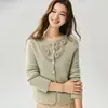 ¡Conjunto de alta calidad! Cárdigan de cachemira para mujer, prenda exterior de punto con mezcla de seda de morera, suéter de punto para mujer con cuello redondo y bordado tridimensional