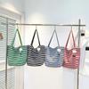 Bolsa Tote Reversível Listrada Verão 2026 Novo Estilo Coreano de Nicho Grande Capacidade Estilo Preguiçoso Bolsa de Compras Casual