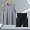 [Venda Direta do Fabricante] Conjunto de Regata Esportiva Casual de Seda Gelada Respirável e Absorvente de Umidade Masculino de Verão Alta Qualidade