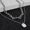 Corrente de Suéter Tendência Quadrada Cool Hip-Hop Masculina e Feminina Marca Corrente de Suéter Ins Corrente de Casal Dupla Camada Letra Estilo Minimalista Corrente de Celebridade da Internet Geométrico