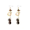 Ganchos para Oreja con Borla de Núcleo de Fruta Redondo Irregular de Madera Moda Bohemia Pendientes Versátiles Pendientes de Estilo Étnico Retro