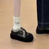 Zapatos Birkenstock de Suela Gruesa, Mocasines para Mujer, Botas de Nieve Populares de Invierno 2025 de Suela Gruesa, Zapatos Cálidos de Algodón, Zapatos Pequeños de Cuero Negros con Forro de Felpa