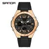Reloj Estudiante Sanda Pantalla Dual Multifuncional Despertador 2 Zonas Horarias Moda Tendencia Reloj Electrónico Resistente al Agua Luminoso Reloj de Pulsera para Hombres Mujeres