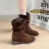Botines cortos para mujer para primavera y otoño, botas de tacón grueso de media caña apiladas, nuevas botas estilo Martin vintage occidental británico para otoño e invierno 2026