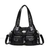 Bolsa de Motocicleta Retro Europea y Americana Tendencia Transfronteriza Bolso de Hombro de Nicho Tendencia de Nicho Estilo Chica Picante Bolso de Cuero Suave Bolso de Mano