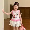 Camiseta de Manga Corta para Niña Chaleco Rosa de Lunares Estilo Nuevo Verano 2026 Top sin Mangas con Volantes para Niños