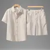 Camisa de Lino Tencel para Hombre de Manga Corta de Verano Transpirable Delgada Casual Traje para Hombre