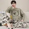 Pijama para adolescentes, conjunto casual de manga larga con dibujos animados para hombre, primavera y otoño, ropa para dormitorio de estudiante de secundaria, ropa de estar para otoño e invierno, conjunto de dos piezas