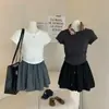 Pantalones Casuales de Tres Puntos Pierna Ancha Estilo Shorts Barbie para Mujer Verano Nuevos Deportivos Elásticos Cintura Alta Ajustados Plisados Pantalones Minnie