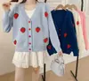 Suéter Cardigan de Punto Perezoso Estilo Europeo y Americano para Mujer, Nuevo Abrigo Superior de Diseño Holgado con Patrón de Uvas para Otoño e Invierno