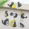 Europeu e Americano Mais Vendido Criativo Peculiar Gato Preto e Branco Gato Abraço Forma Fofo Desenho Animado Pingente Colar Brinco Acessórios
