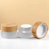 Potes de Vidro Fosco para Creme com Tampa de Bambu e Madeira para Atacado, com Revestimento Interno, Frascos Dosadores para Cosméticos, Frascos de Amostra, Potes para Creme para Olhos e Cuidados com a Pele