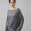 Otoño e Invierno 2025 Jersey de Hombros Caídos con Cuello de Una Línea para Mujer Seda Cachemira Una Línea Listo para Usar Estilo Holgado Perezoso Tejido