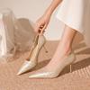Sapatos de Outono Elegantes e Versáteis com Salto Fino para Combinar com Saias, Sapatos Elegantes e Delicados para Mulheres, Novos Sapatos de Salto Alto Cor Champagne 2025 para Mulheres