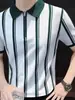 Nueva moda de verano para hombre, casual, personalidad, a rayas de moda, cuello camisero, manga corta, polo, top versátil en blanco de moda