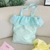 Bolso de Lona con Volantes Florales Color Verde Menta con Tela Plisada para Estudiantes, Bolso de Hombro Casual