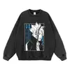 Moletom com capuz oversized estonado com estampa de anime, novo modelo outono e inverno, direto do fabricante