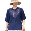 Verano Mangas Tres Cuartos Estilo Casual Étnico Bordado Zen Industria Pesada Top Holgado Ropa para Mujer Fabricante de Yunnan Venta al por Mayor