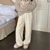 Pantalones de Pijama Rayados de Coral Fleece Estilo Coreano para Mujer, Otoño e Invierno, Engrosados, Cálidos, Suaves, Cómodos, Largos, Casuales