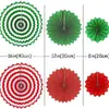 Decoración Navideña Transfronteriza Set de Abanicos de Papel Banderín Triangular Rojo y Verde Bola de Flor Cadena de Puntos Diseño de Fondo para Fiesta Navideña