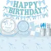 Amazon azul moño decoración de fiesta pancarta feliz cumpleaños moño vajilla primer cumpleaños arreglo