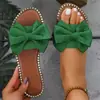Sandalias chanclas de lazo de pedrería plana nuevas transfronterizas para mujer para exteriores color sólido ligeras de tela Amazon