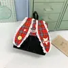 Mochila Casual Xadrez Estilo Japonês Desenho Animado Coelho de Orelhas Longas Botão de Estrela Fofo Renda Doce Mochila Pequena Estilosa