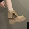 Botas de Moda Estilo Británico de Suela Gruesa para Aumentar Altura para Mujer 2026 Nuevo Otoño Verano Estilo Vaquero Occidental Páramo Botines Ajustados