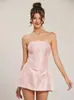 Roupas Femininas Estilo Europeu 26 Verão Novo Sexy Costas Nuas Alças Finas Bandeau Elegante Laço Cor Sólida Vestido Mulheres