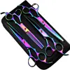 Conjunto de tesouras para animais de estimação de 7 polegadas multicolorido opcional tesouras de corte reto Dentes Tesouras Vermelha Roxa Sete cores fábrica de tesouras