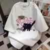 Camiseta de Algodão Pesado Verão 2025 Estampa de Coelho Exportação Transfronteiriça Camiseta Feminina Divertida Solta de Manga Curta para Mulheres