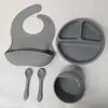 Plato de Cena de Silicona Nuevo Más Vendido Nórdico para Bebé y Niño Plato de Cena con Ventosa Grande Set de Vajilla Cuchara y Tenedor Anticaídas