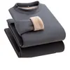 Conjunto de ropa interior térmica para hombre de invierno, forrado de forro polar y engrosado, capa base para otoño e invierno para hombres de mediana edad, resistente al frío, camiseta de cuello medio y pantalones de lana de camello